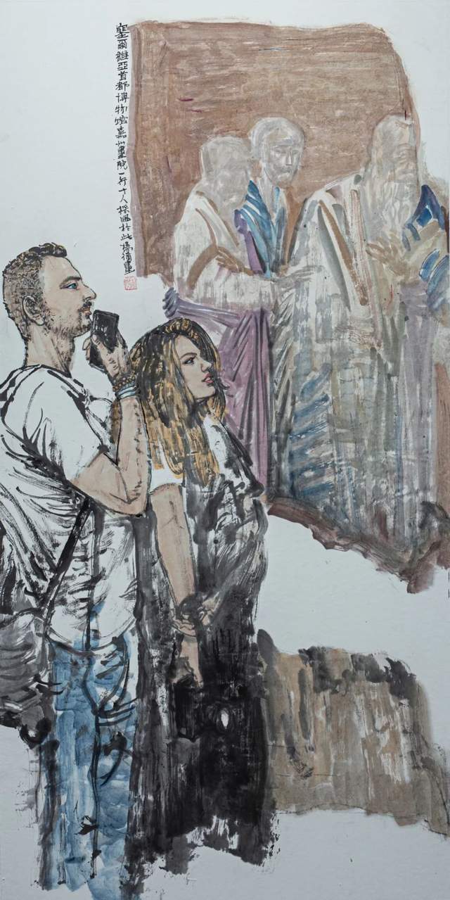 杨循 《塞尔维亚首都博物馆》中国画 136cm×68cm